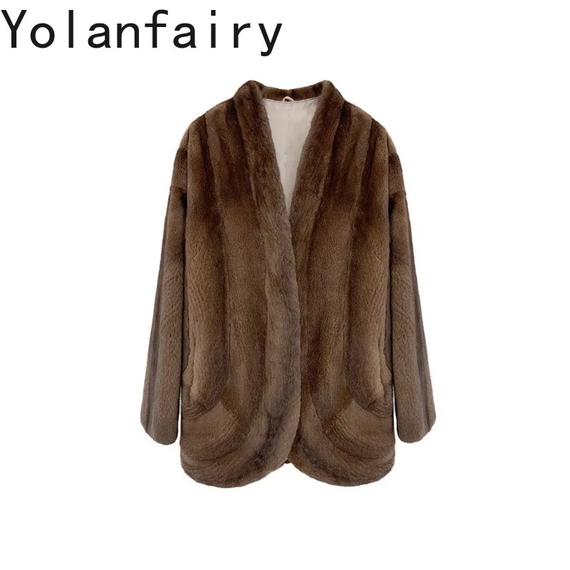YOLANFAIRY Real Fur Woman Coat Purple‑Grade Natural Mink Fur Coats Luxury Winter 2026 Elegant Genuine Fur Jacket Women Clothing