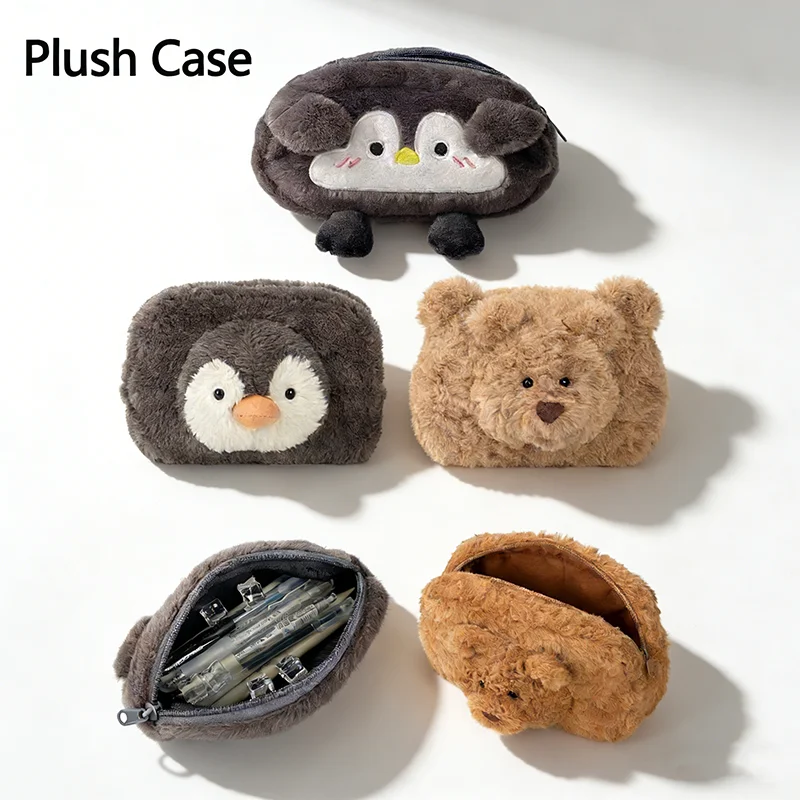 1pc Cute Cartoon Plush Pencil Case Large Capacity Pencil Case Stationery Storage Bag School Supplies Stationery Bag