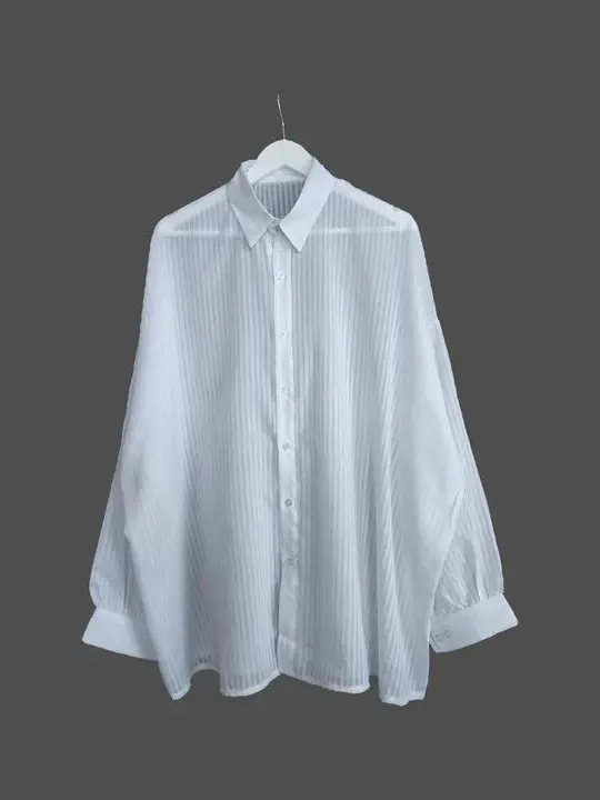 White Striped Women's Summer Lightweight Sun Protection irt Cardigan Design Lazy Sle Cotton Long Sve Button up Coat