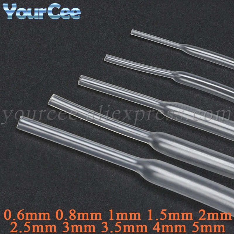 Tube thermorétractable 0.6/0.8/1/1.5/2/2.5/3/3.5/4/5mm 2:1 Tube thermorétractable Transparent gaine rétractable enveloppe câble de bricolage