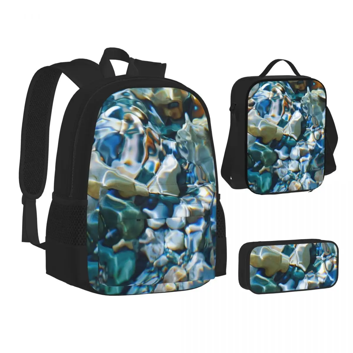 

Crystal Clear Water Pebbles Backpacks Boys Girls Bookbag Children School Bags Kids Rucksack Lunch Bag Pen Bag Three-Piece Set