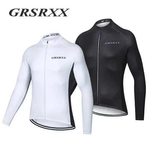 GRSRXX-camisetas de ciclismo de manga larga para hombre, ropa deportiva transpirable con cremallera completa para otoño e invierno, para bicicleta de montaña y carretera