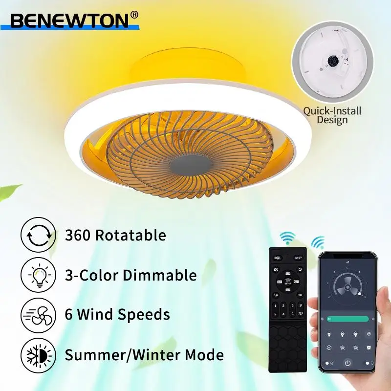 Image of 360 ° Oszillierender LED-Deckenventilator mit Licht, APP-Fernbedienung, minimalistischer Deckenventilator mit Beleuchtung, 6 Geschwindigkeiten, dimmbar, leiser Ventilator fürs Schlafzimmer