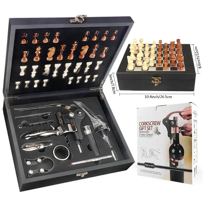 Chessboard box, rabbit head bottle opener, eagle beak wakeup pouring device, chess wine set