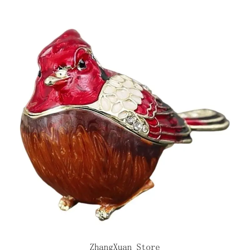 Ornamental Bird Jewelry Box with Fitted Lid, Raised Texture, and Metal Body for Holding Small Jewelry Together 3XUF