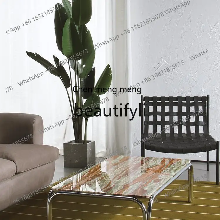 طاولة القهوة/الياقوت الطبيعي القديم الرخام الفولاذ المقاوم للصدأ طاولة القهوة الرجعية H #3