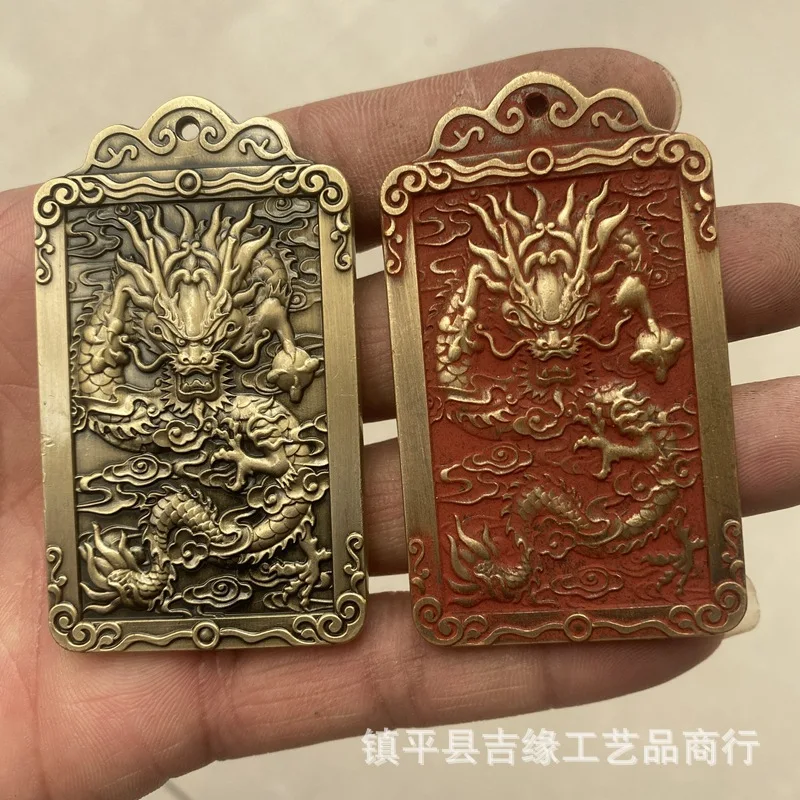 Antique cinnabar pendant featuring Zhao Gongming riding a tiger, Chinese zodiac dragon design, Chinese-style dragon ornament for