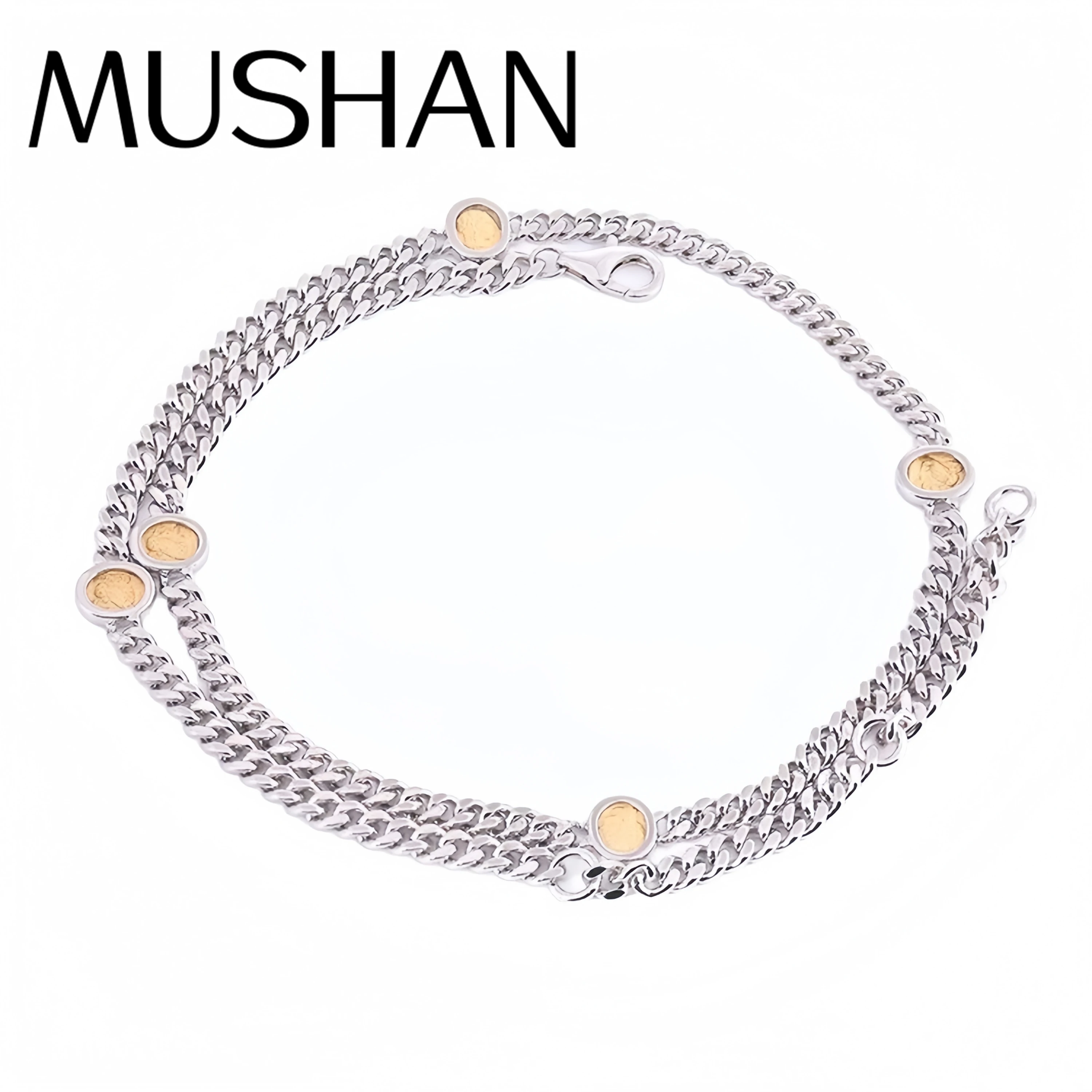 

Mushan Luxury Brand High Quality Pure Silver Light Luxury Cuban Chain Necklace And A Golden Collarbone Chain Necklace Jewelry