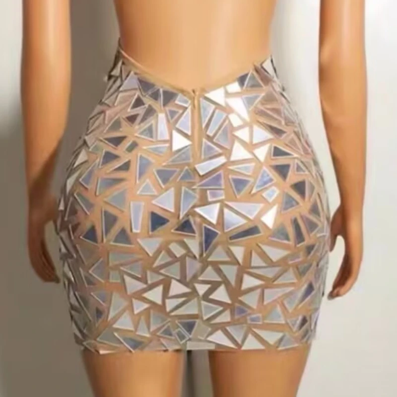 Costume da spettacolo di compleanno con paillettes scintillanti a specchio Mini abito da gala da donna sexy senza maniche Abito da cerimonia Donna Abito da ballo di lusso