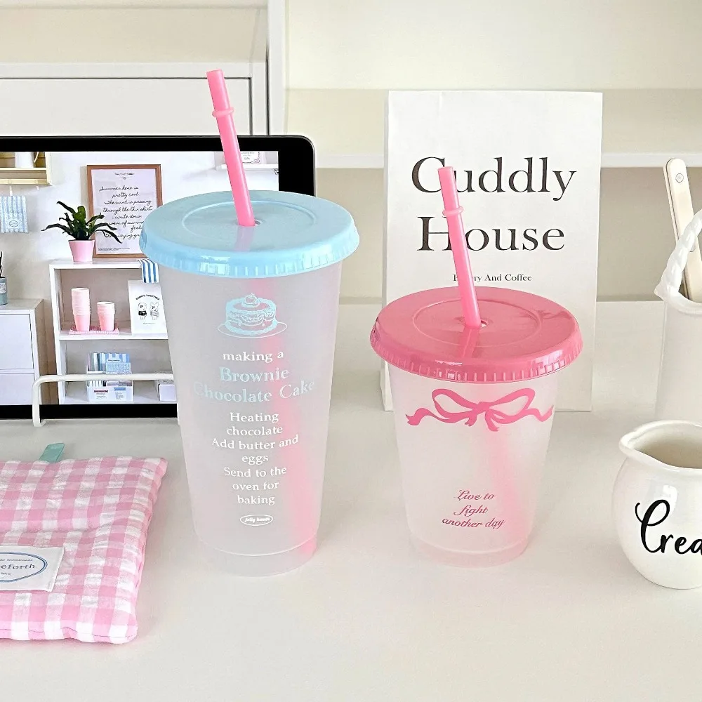 

470/700ml Straw Cup Kawaii Reusable Korean Water Bottle with Lid Plastic Drinking Bottles Juice