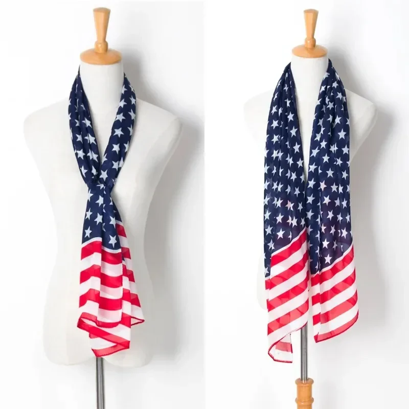 American flag pattern stars and stripes European and American lengthened chiffon scarfStars and Stripes Flag Sailor