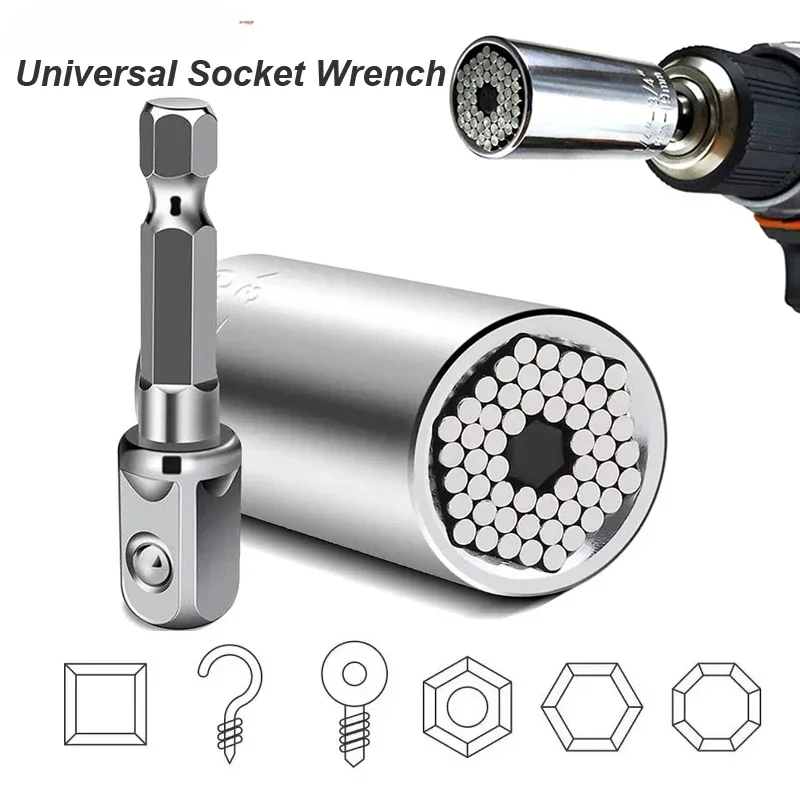 

Universal Socket Wrench Set Sleeve Gadget 7-19mm Power Drill Adapter Spanner Key Nut Magic Grip Multi Hand Tools multitool