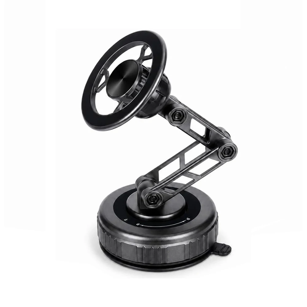 Vacuum & Magnetic Car Phone Mount – 3-Axis Foldable 360° Arm for Dashboard GPS/Navigation, Universal Smartphone Holder