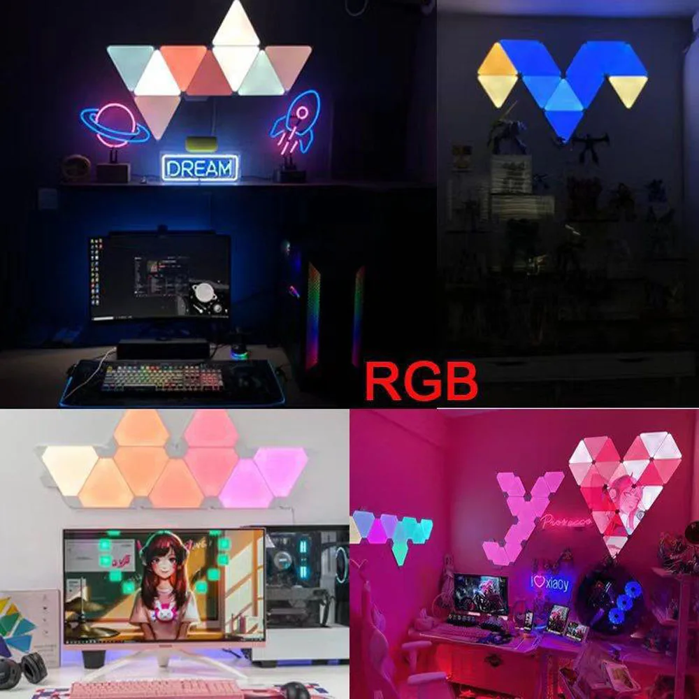 Luz de pared triangular RGB, lámpara LED cuántica de 5V, USB, WIFI, Bluetooth, sincronización de música, luz ambiental para juegos, dormitorio,