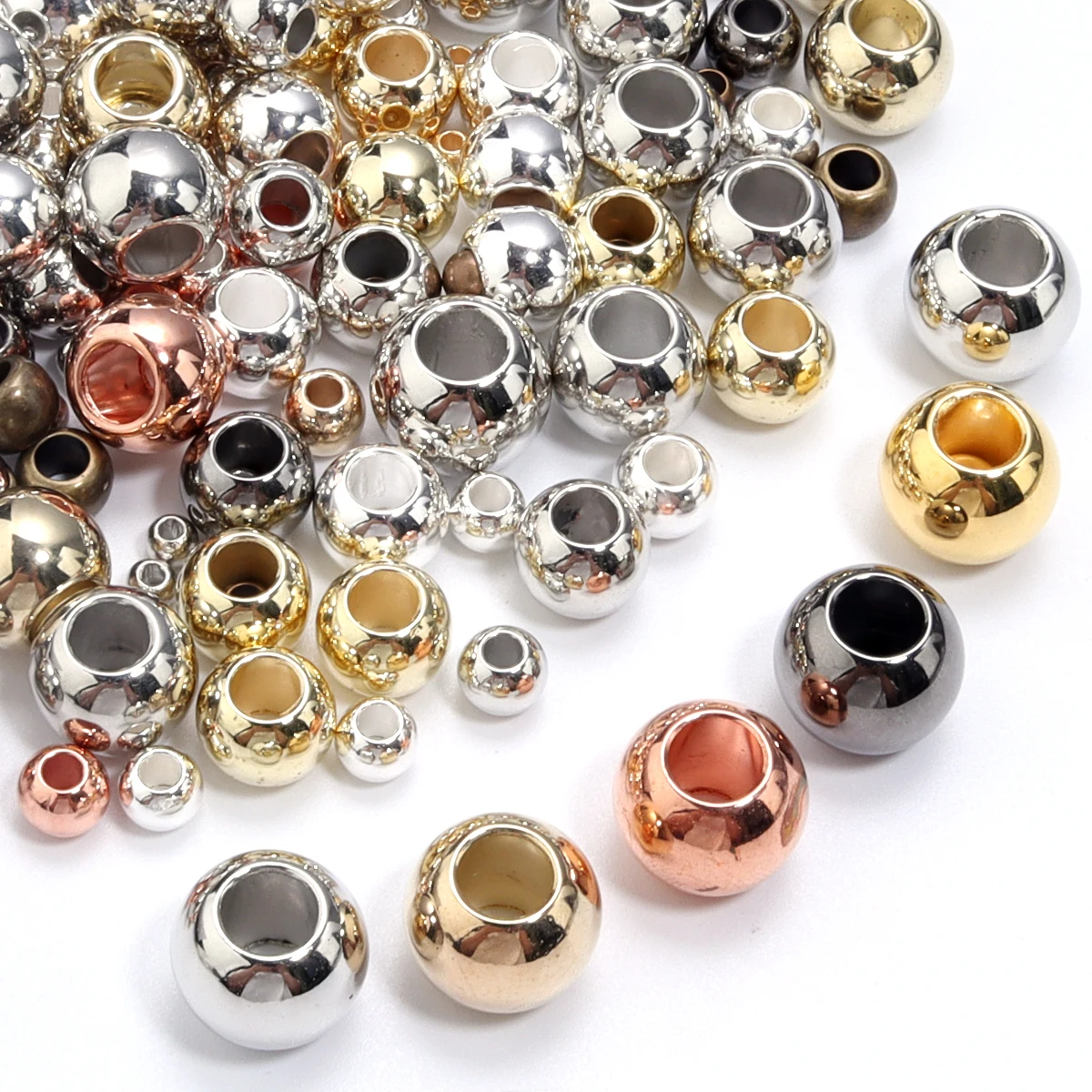 20-100pcs/lot CCB Big Hole Beads 4/5/6/8/10/12/14mm Round Ball Loose Spacer Bead For DIY Jewelry Making Bracelet Necklace