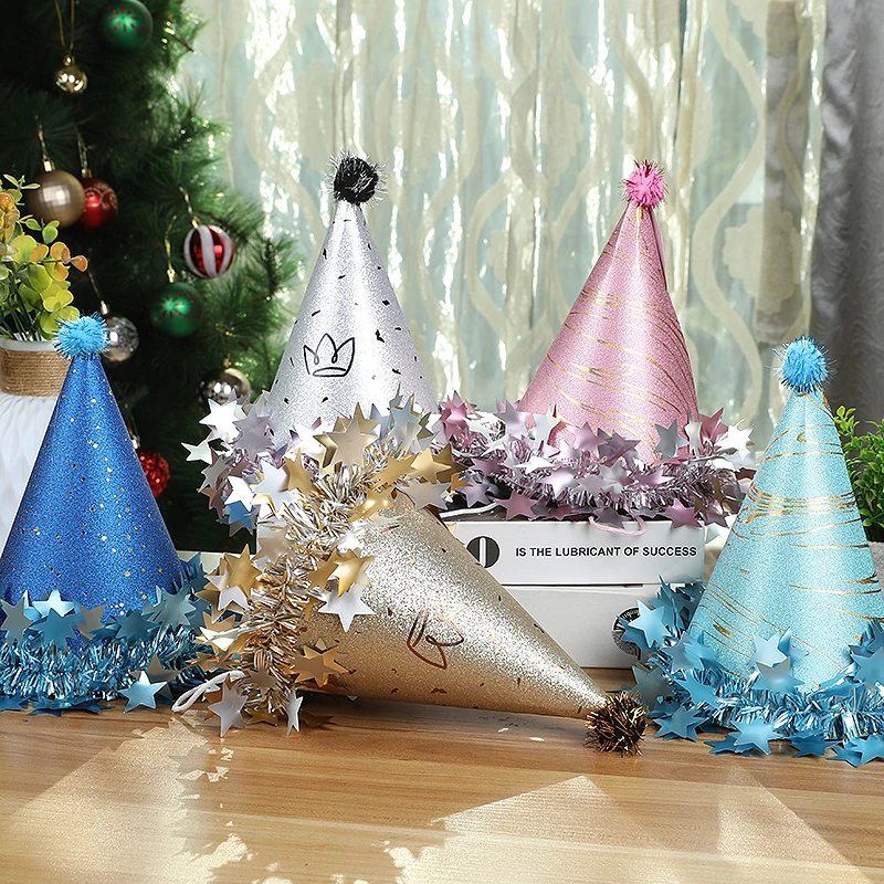 

1PC Birthday Party Sequin Cone Hats Glitter Stars Paper Cap Crown Dress Up Birthday Party Decoration Xmas Hat Baby Shower Supply