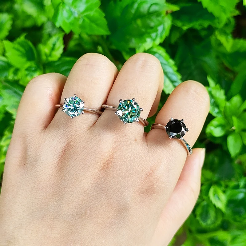 green blue black colors round Ring 0.5ct 1ct 2ct 3ct S925 Silver  Moissanite Diamond women Ring Jewelry gift dating wedding GRA