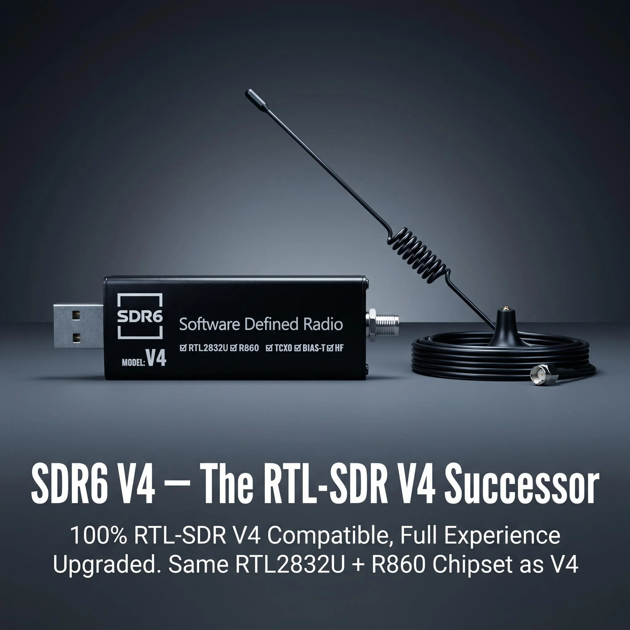HTOOL RTL-SDR Neuester V4 Software-Definierter Funkempfänger R860 RTL2832U 1PPM TCXO HF BiasT SMA Software-Definiertes Radio + Antenne – Detail 1