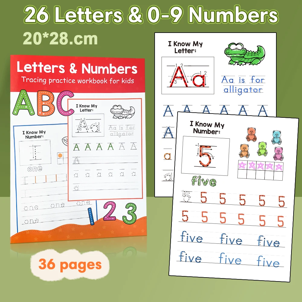 Numbers and Letters Early Education Writing Exercise Workbook Handwritting Practice Worksheets Trace Letters Montessori