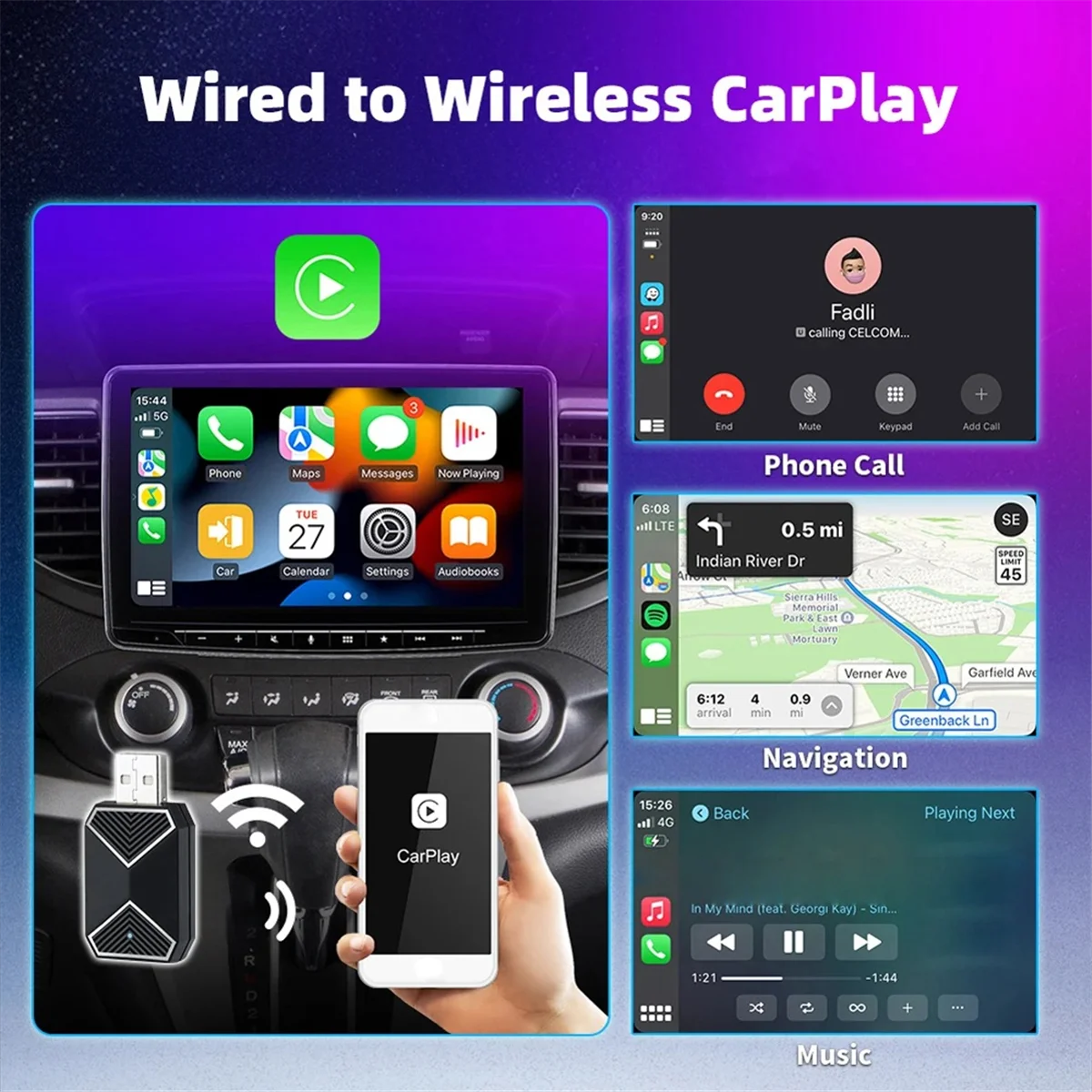 ABJG-Wireless CarPlay Auto Mini Box BT WiFi Wireless Carplay Dongle USB PlugPlay for