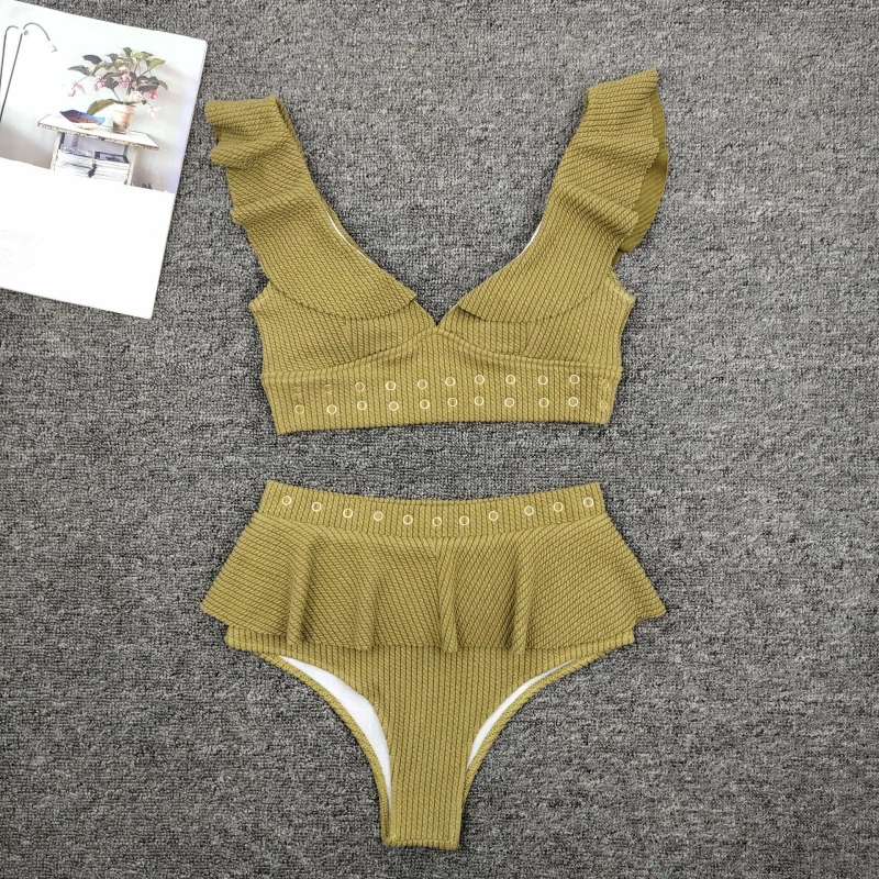 Hot-selling Ruffle Edge Sexy Waist-revealingbikiniBeach Bikini