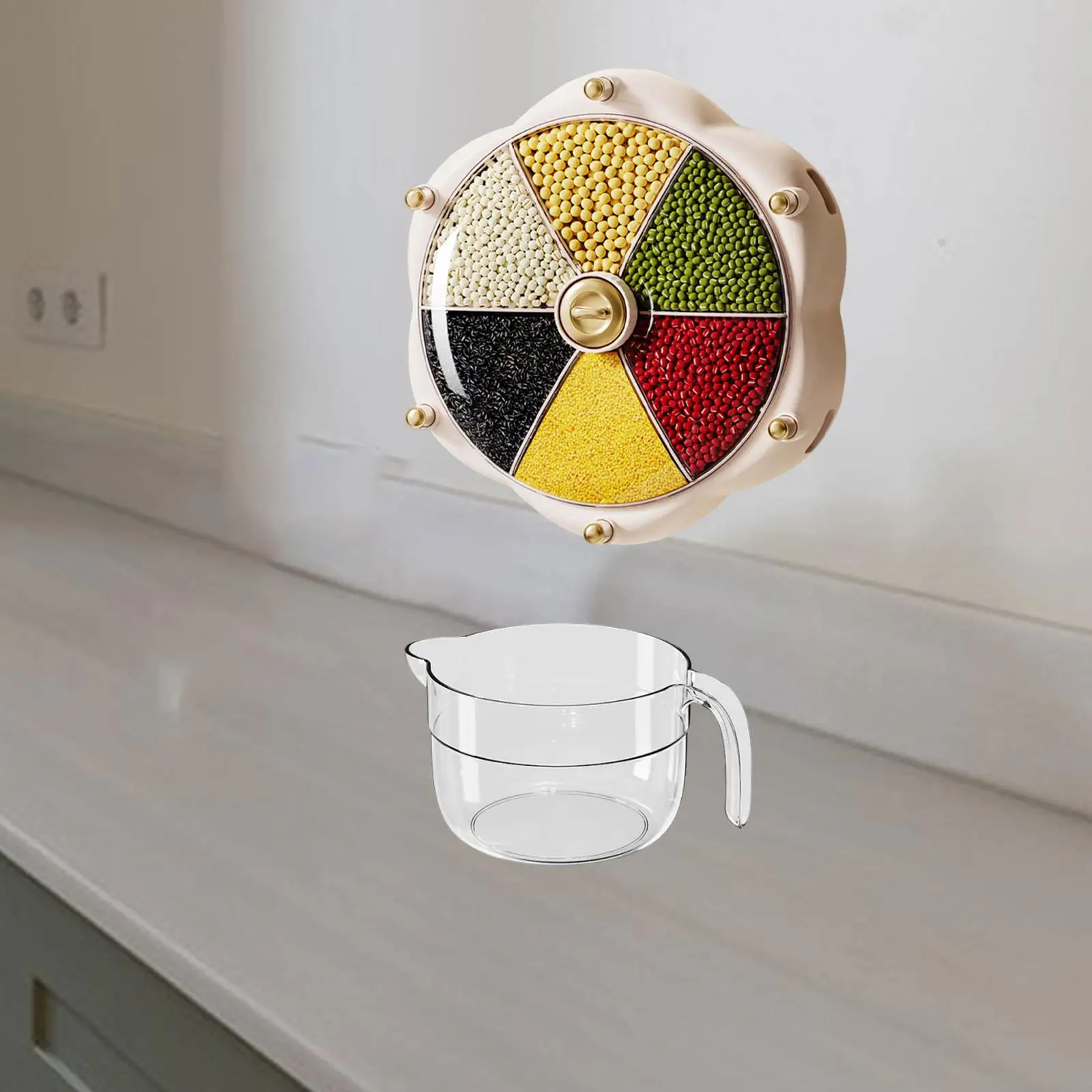 Cereal Dispenser 6 Grids Sealed Grain Dry Food Storage Box Easy Clean Sturdy Visible Storage Jar Rotatable Grid Rice Bucket