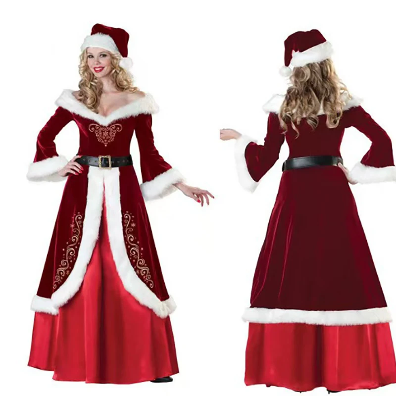 

Mme Claus Cosplay Costume de Noël pour femme, robe rouge, reine, fête de carnaval, luxe, classique, père Noël