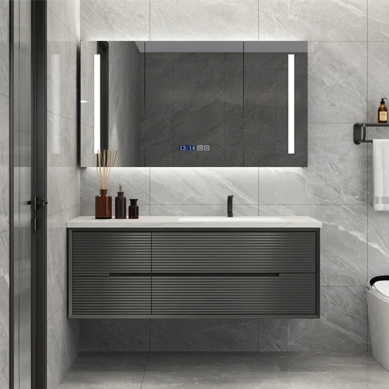 خزانة حمام مستطيلة عصرية مثبتة على الحائط مع مرآة LED