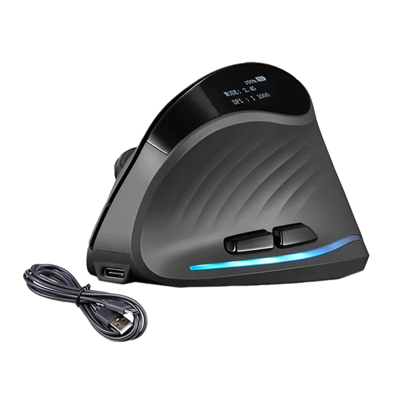 Rechargeable Wireless Vertical Mouse with Screen Display Ergonomic Mice 6 Button Programmable Gaming Mouse for Gamer-TCES