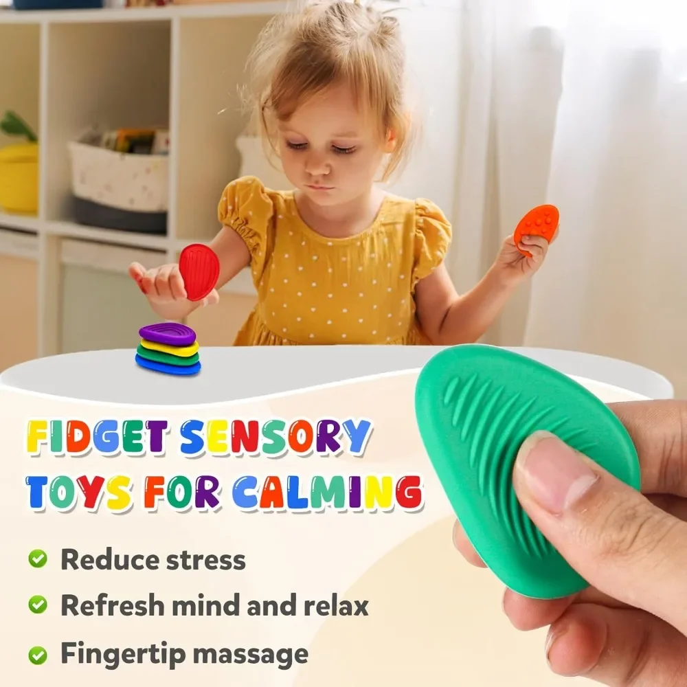 Sensory Fidget Toys for Kids Adults, 6 Pack Silicone Worry Stone for Autism, ADHD, Teens Calm Down Quiet Anxiety Relief Fidget