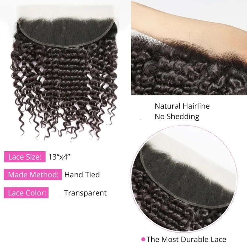 ディープウェーブ 13x4 透明レースフロント 100%未加工インド産バージンヘア フリーパートレース ナチュラルブラックカラー フルエンド