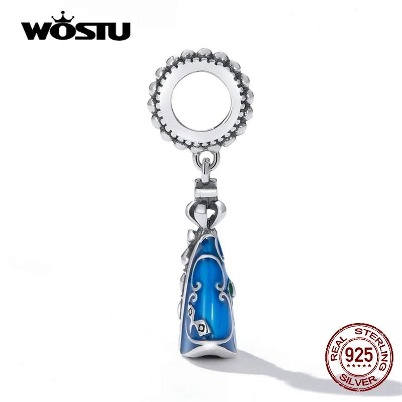 WOSTU 925 Sterling Silver Patronus of Brazil Charm Blue Enamel Bead Religion Pendant Fit Original Bracelet Lucky Jewelry CQC2238