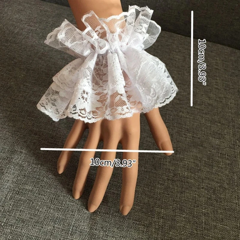 Lolita-Puños de muñeca con volantes de encaje desmontable para niñas puños falsos elásticos blancos y negros accesorios de Cosplay