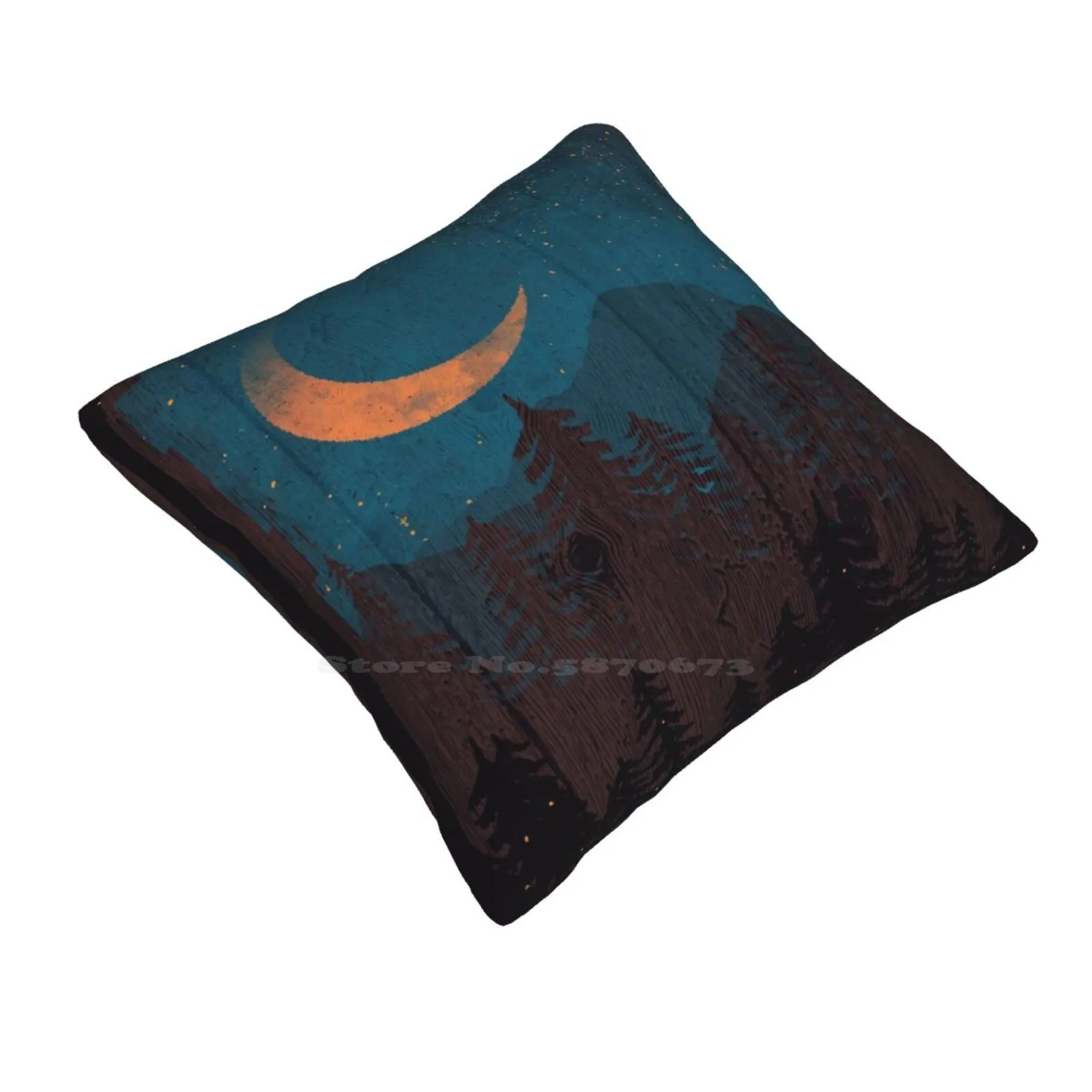 Those Summer Nights... Funny Cute Decor Square Pillowcase Landscape Moon Stars Lightning Bugs Firefly Mountains Nature