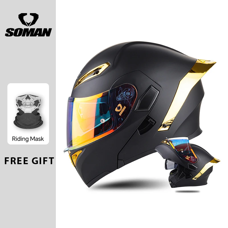 Factory Price DOT SOMAN Motorcycle Helmets Racing Flip Up Full Face Helmet Double Visor Flip-up Moto Helmet Men Four Seasons