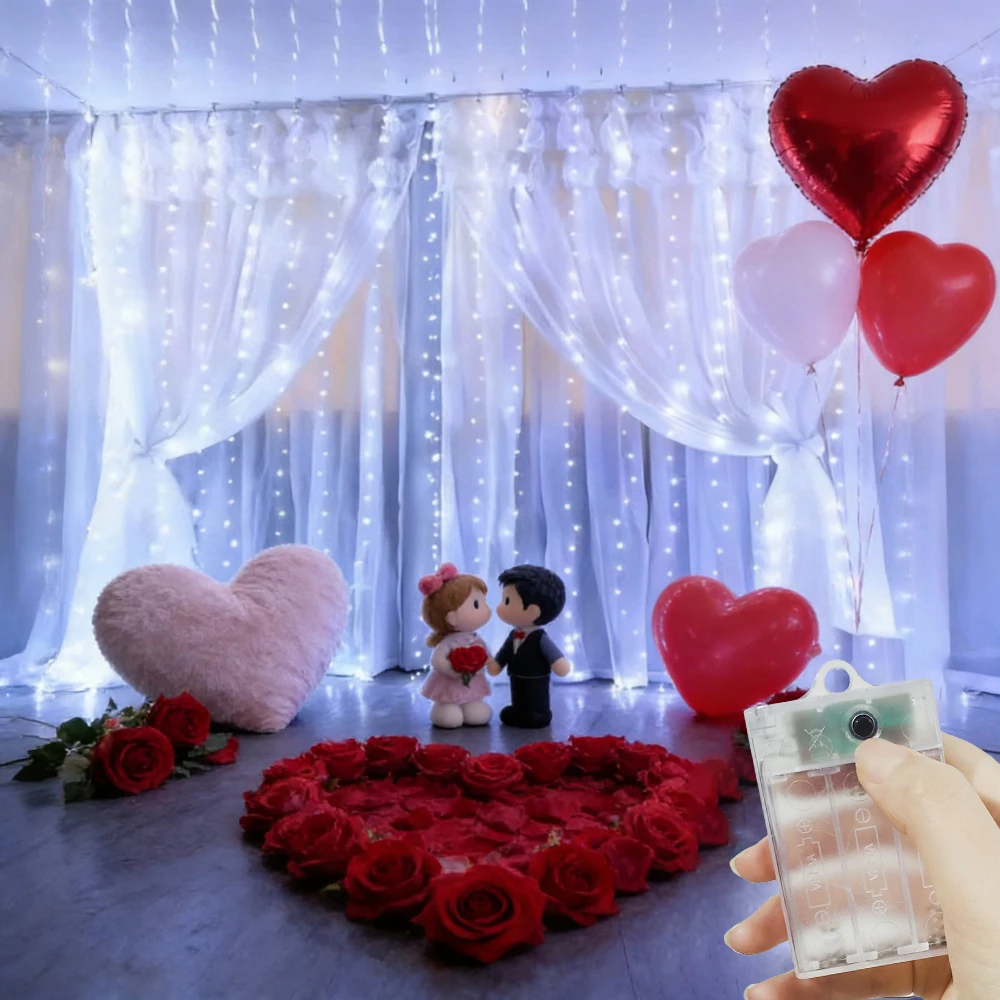 Battery Powered LED Curtain String Light 8 Modes Christmas LED Fairy Lights for Wedding Party Home Background Decoration