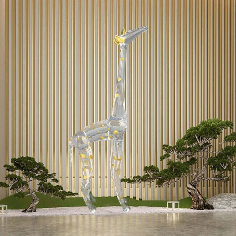 Modern Garden Square Lawn Elk Decoration Transparent Resin Deer Decoration Hotel Clubhouse Lobby Floor Sculpture