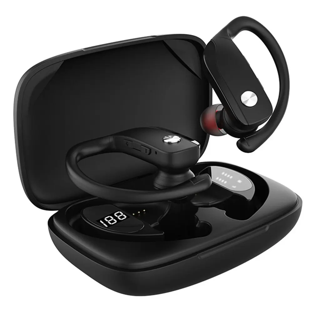 T17/T16 Bluetooth Earphones Bass Wireless Stereo Sport Headset LED Display Ear Hook Hands-free Headphone With Mic Charging Box