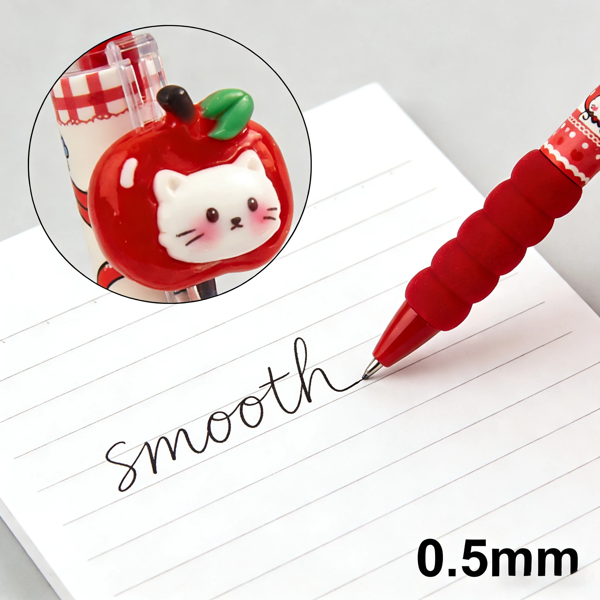 4Pcs Kawaii Apple Cat Gel Pen 0.5mm Black Ink Gel Pens Soft Grip Student Writing Pen Cute Stationery School Office Supplies image 6