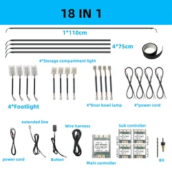 Universal 18 In 1 Dual Zone LED Car Ambient Light RBG 64 Color Interior Acrylic Strip Backlight Guide Decoration Atmosphere Lamp