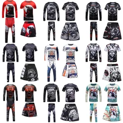 Children MMA Tracksuit  Jiu Jitsu BJJ Trainning Rashguard Sets 4 Pieces Sportsuit For Figting Grappling Uniform Custom