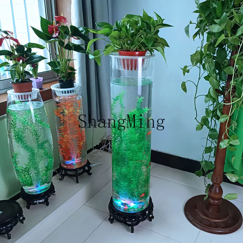

LXY cylindrical floor-to-ceiling fish tank creative small vertical living room home glass goldfish tank