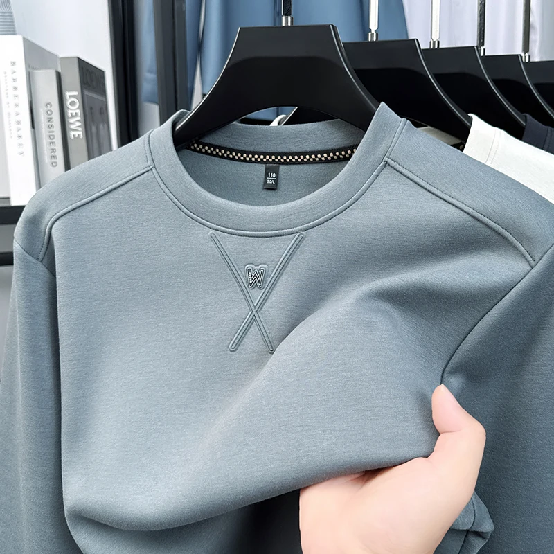 Light luxury brand men's long sleeve round neck sports top autumn fashion item letter original design Korean casual warm T-shirt