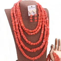 Dudo 8-14mm Nature Coral 5 Layers Coral Beads Jewelry Set With Necklace Bracelet Earrings