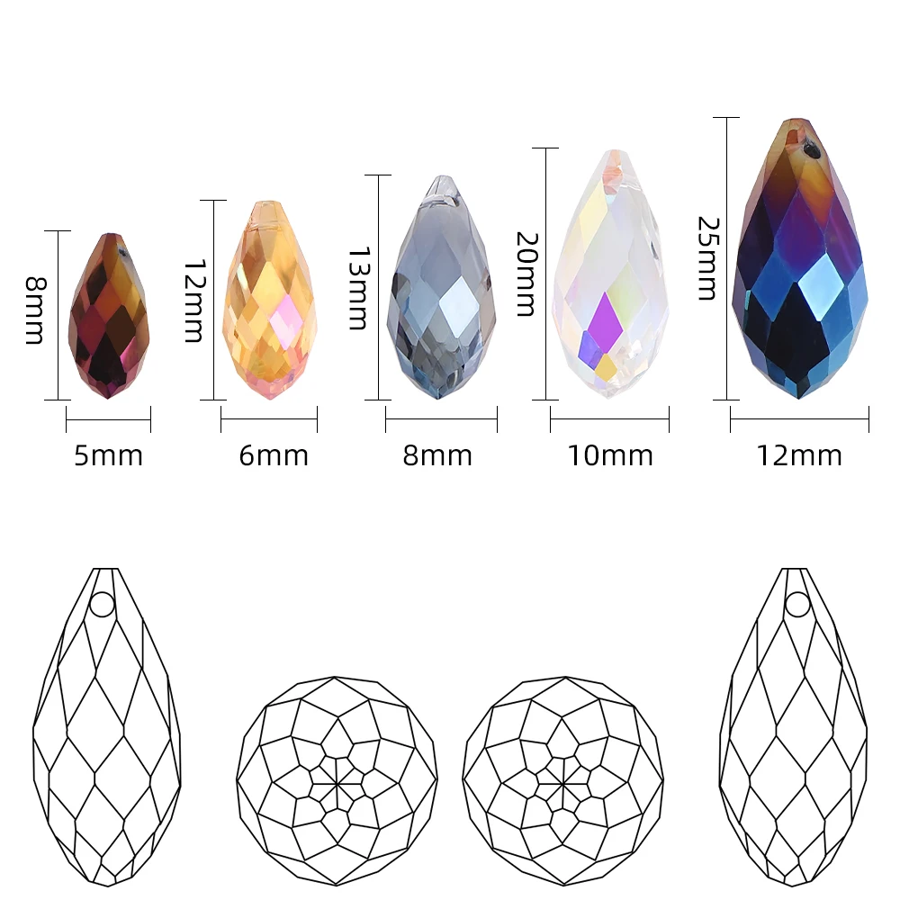 Crystal Drop Pendant Clear AB 5/6/8/10/12mm Teardrop Glass Beads For Jewelry DIY Making Needlework Accessories Wholesale