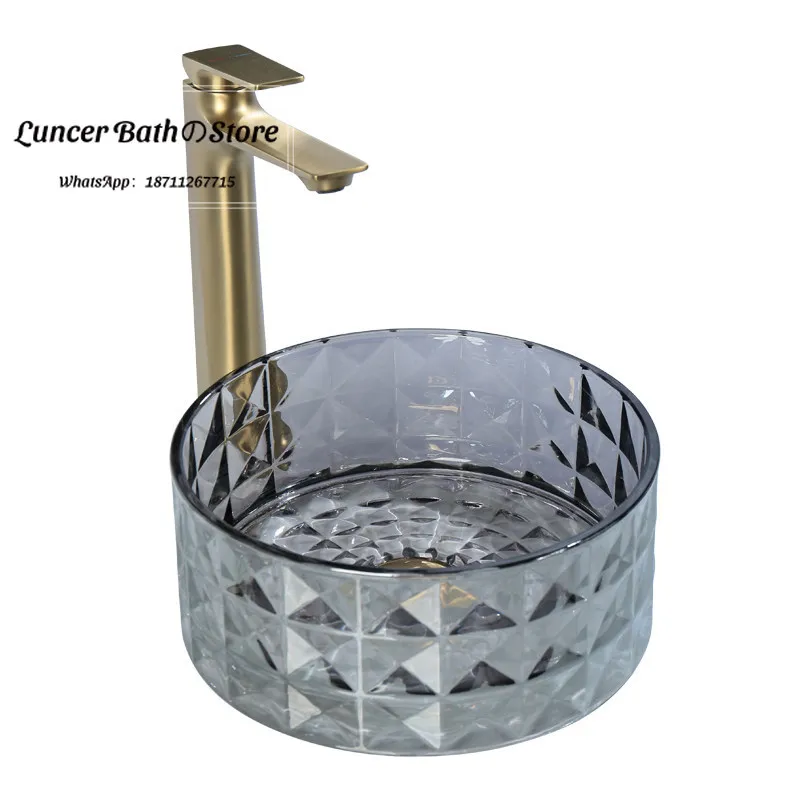 Linglong Series Crystal Glass Vessel Sink Minimalist Light Luxury Natural Premium Bathroom Wash Basin