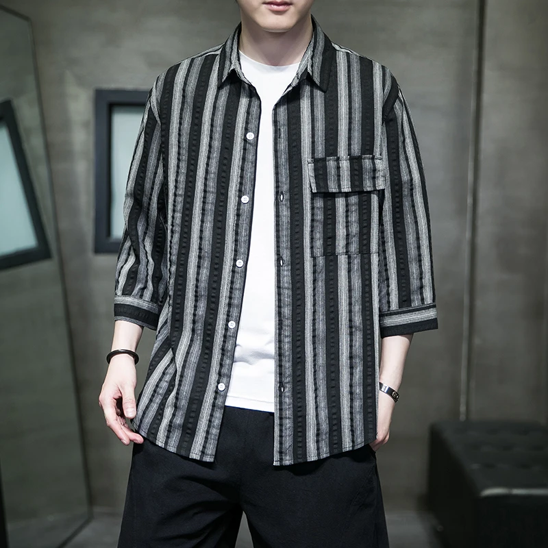 

Spring Summer Striped Men's Shirts Fashion Harajuku Men Casual Cotton Linen Tops Korean Men Woman Shirt Streetwear Coat