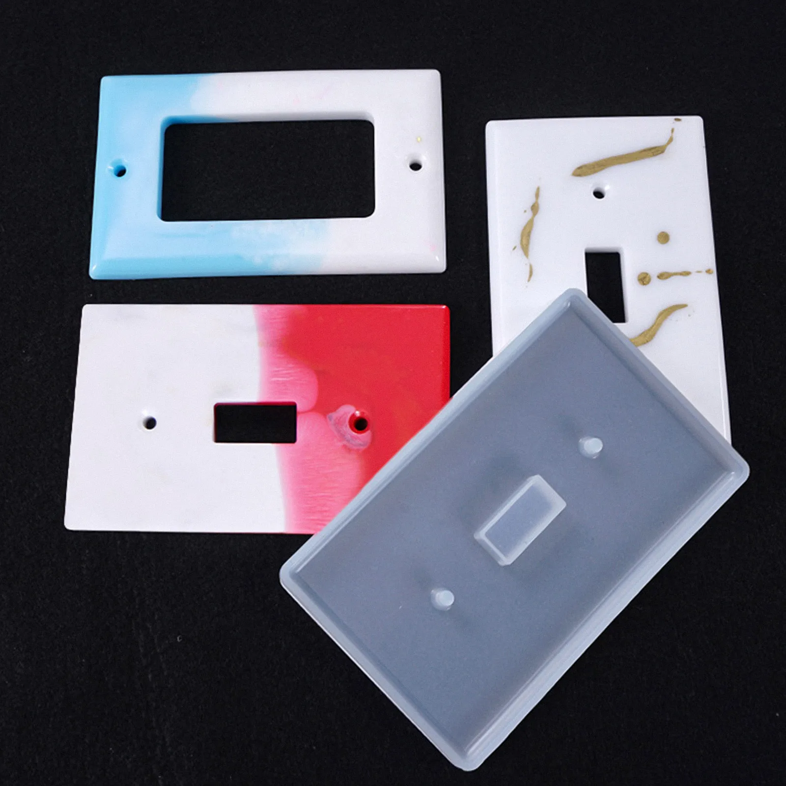 6pcs Socket Button Silicone DIY Epoxy Mold Double Colorful Switch Cover Mold Crystal Drop Resin Decoration Outlet Panel Light