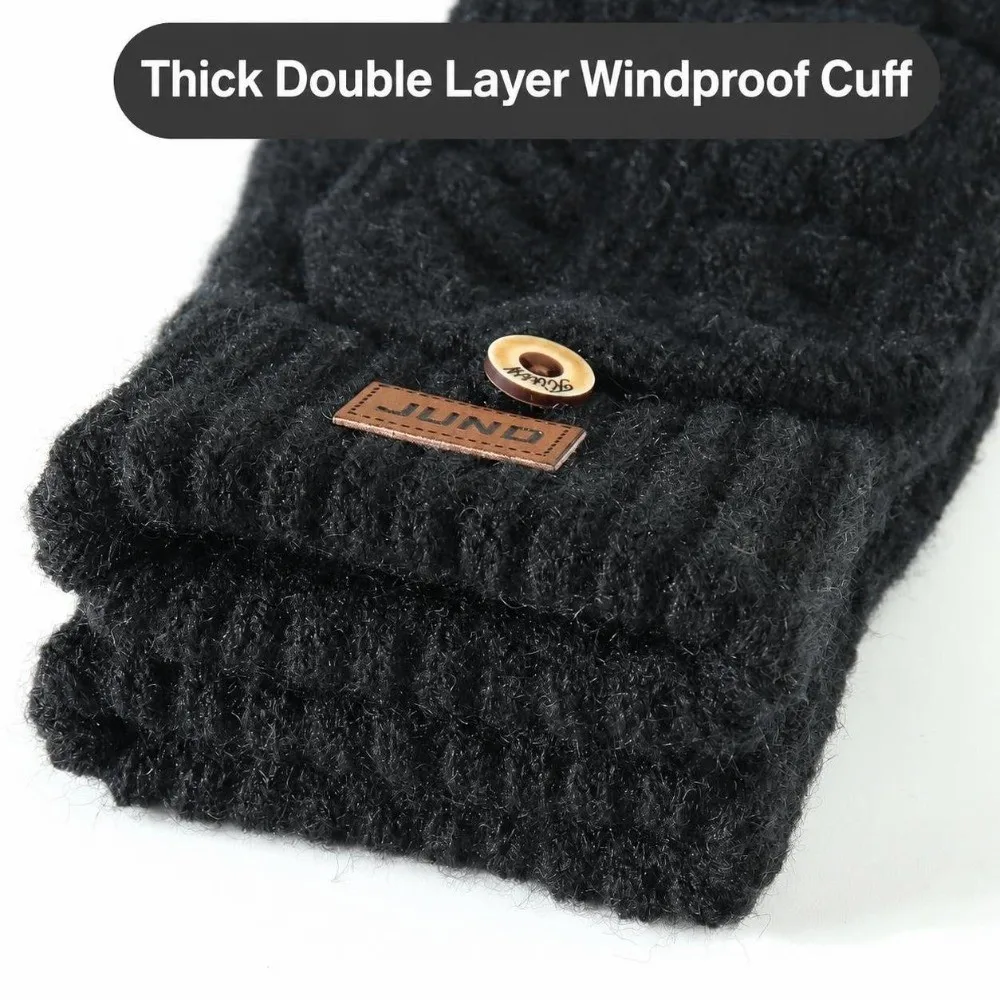 Soft Unisex Winter Cable Knitted Gloves Polyester Blend One Size Women Half Finger Mittens Warm Men Flip Top Gloves Outdoor Use