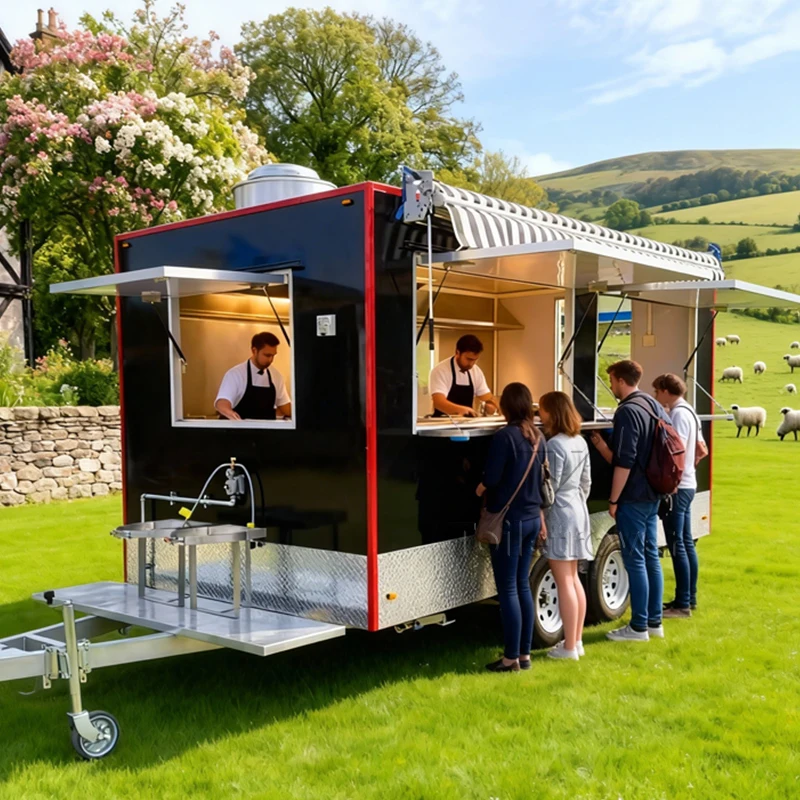 Luxury Outdoor Commercial Food Trailer Street Mobile Food Truck Trailer Fully Equipped Food Truck with Concession Window